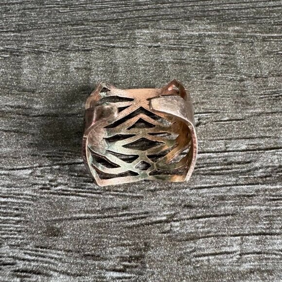 Y2K Boho Rose Gold-Tone Adjustable Statement Ring – Cutout Wide Band - Picture 11 of 16